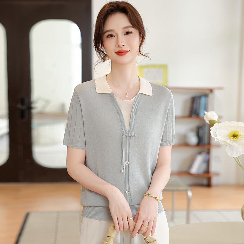 Mom s Summer Chinese-Style Short-Sleeve Lapel Blouse for Middle-Aged Women, Ice Silk T-Shirt, Elegant Top 3XL (recommended 120-135 lbs) сірий колір/синій
Mom s Summer Chinese-Style Short-Sleeve Lapel Blouse for Middle-Aged Women, Ice Silk T-Shirt, Elegant Top 3XL (recommended 120-135 lbs) сірий колір/синій