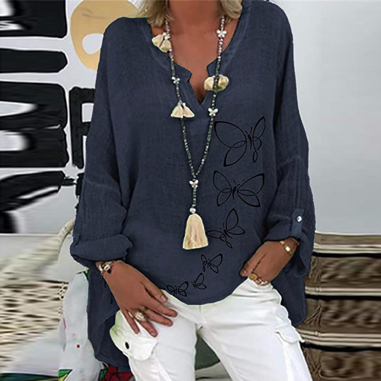 Женские повседневные рубашки из хлопка и льна с v-образным вырезом и принтом большого размера, топы One size
Женские повседневные рубашки из хлопка и льна с v-образным вырезом и принтом большого размера, топы One size