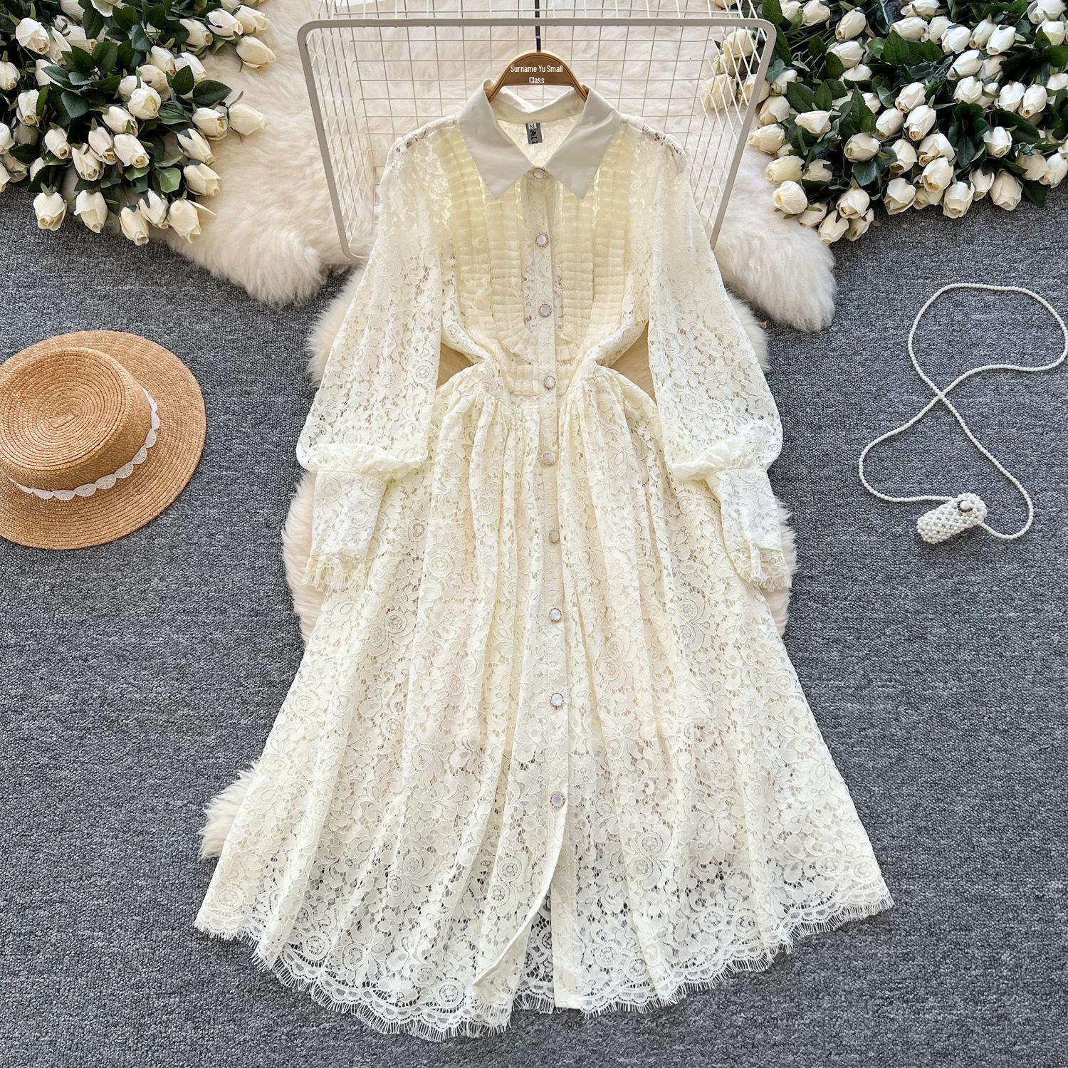 Spring-Autumn Lapel French Lace Dress with Heavy Embroidery, Knee-Length and Flared Hem Large білий
Spring-Autumn Lapel French Lace Dress with Heavy Embroidery, Knee-Length and Flared Hem Large білий