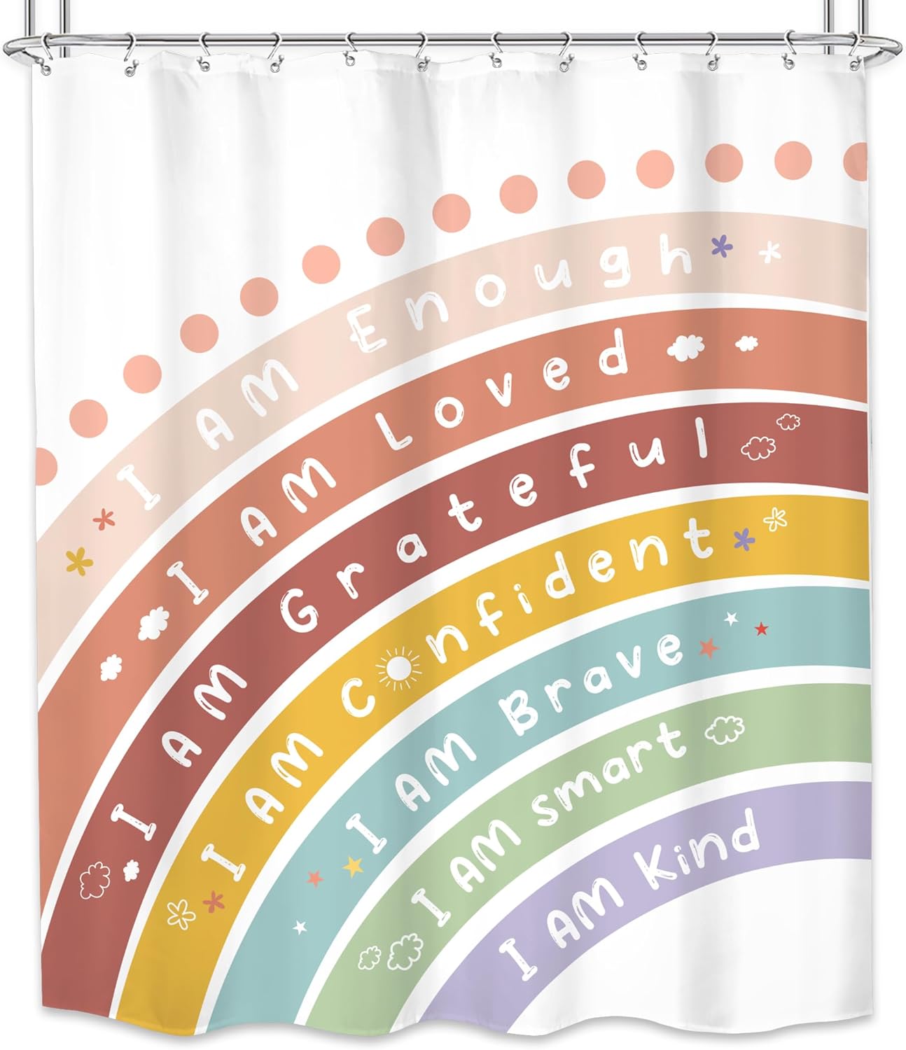 Kids Rainbow Shower Curtain – Inspirational Quotes, I Am Affirmations, Cute Boho Bathroom Decor For Boys & Girls W60H190(CM)-1 Pcs
Kids Rainbow Shower Curtain – Inspirational Quotes, I Am Affirmations, Cute Boho Bathroom Decor For Boys & Girls W60H190(CM)-1 Pcs