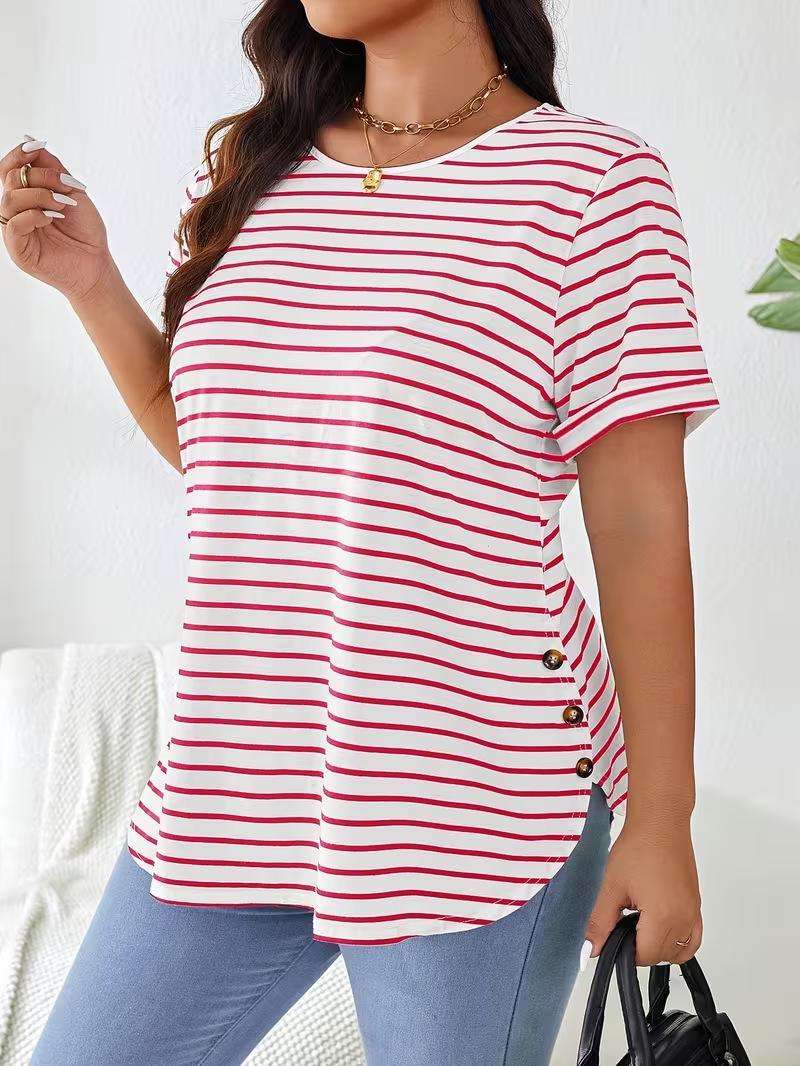 New Casual Striped Round Neck Short Sleeve Women s Top 2XL
New Casual Striped Round Neck Short Sleeve Women s Top 2XL
