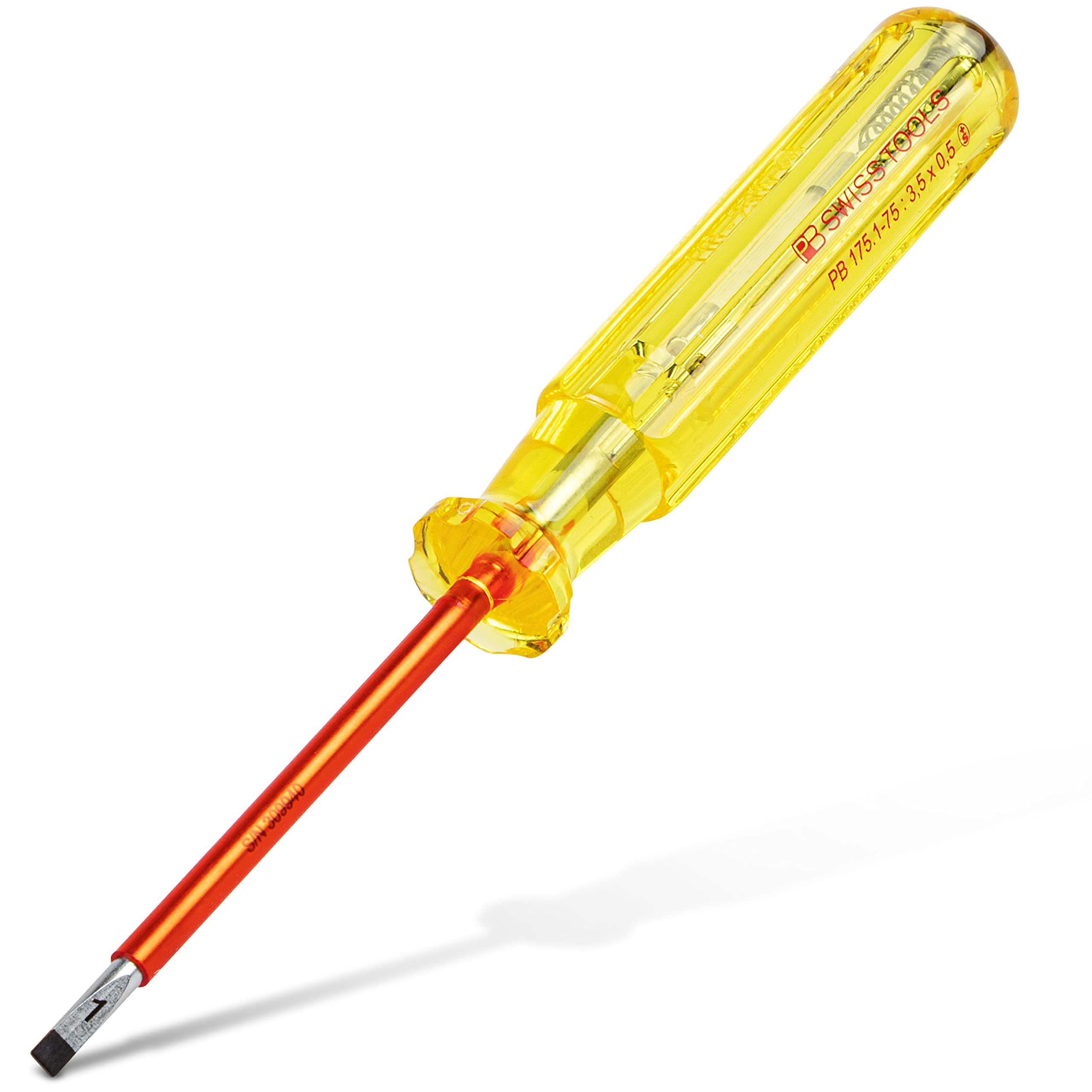 PB SWISS TOOLS Classic Handle Electrical Tester Flathead Blade Thickness x Blade Width Total Length Screwdriver, 0.5mm 3.5mm, 175mm, 175.1-75
PB SWISS TOOLS Classic Handle Electrical Tester Flathead Blade Thickness x Blade Width Total Length Screwdriver, 0.5mm 3.5mm, 175mm, 175.1-75