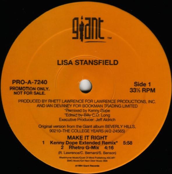 12inch Record LISA STANSFIELD - Make It Right PROA7240PROMO Giant Records 1994 US Dance & Electronica Used
12inch Record LISA STANSFIELD - Make It Right PROA7240PROMO Giant Records 1994 US Dance & Electronica Used