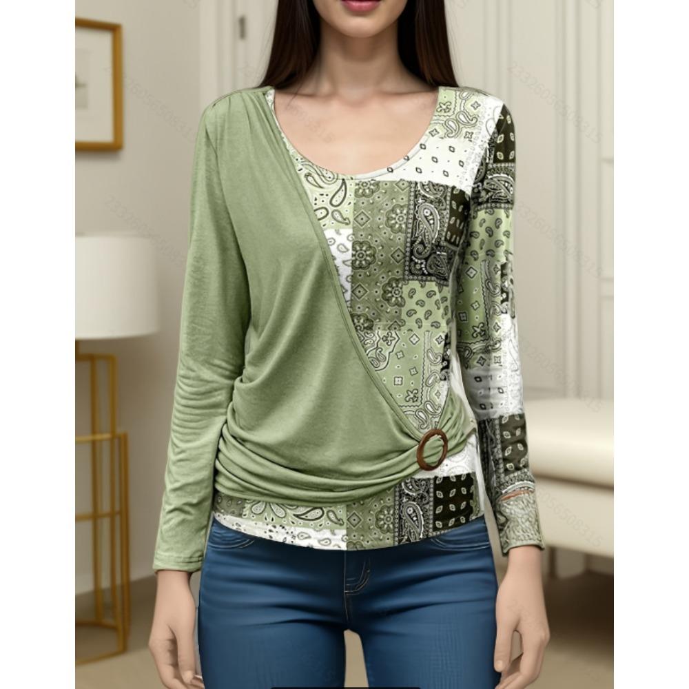 Casual Long Sleeve V Neck Printed Solid Color Stitching Decorative Ring Detail Shirt Knitted T-shirt S зелений
Casual Long Sleeve V Neck Printed Solid Color Stitching Decorative Ring Detail Shirt Knitted T-shirt S зелений
