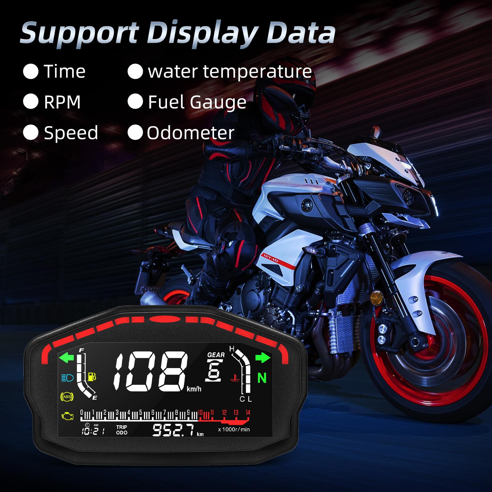 Universal Digital Motorcycle Dash Panel LCD Dashboard 0~14000r/min Speedometer Odometer Tachometer for 1,2,4 Cylinder Most Motor
Universal Digital Motorcycle Dash Panel LCD Dashboard 0~14000r/min Speedometer Odometer Tachometer for 1,2,4 Cylinder Most Motor