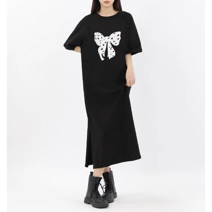 Summer New Bow Print Short-sleeved Dress for Petite Women, Loose and Slimming T-shirt Long Dress M чорний
Summer New Bow Print Short-sleeved Dress for Petite Women, Loose and Slimming T-shirt Long Dress M чорний