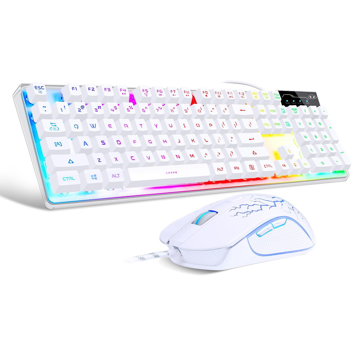 Gaming Keyboard and Mouse K1 RGB LED Backlit Keyboard with 104 Keys for Combo, PC/Laptop (White)
Gaming Keyboard and Mouse K1 RGB LED Backlit Keyboard with 104 Keys for Combo, PC/Laptop (White)