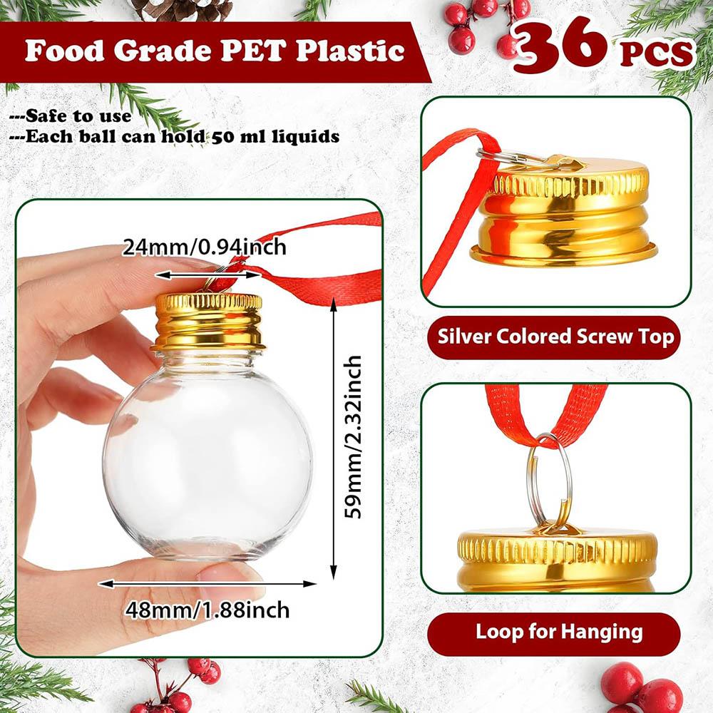 36Pcs Christmas Drink Balls Clear Shot Glass Ornaments Christmas Tree Fillable Plastic Xmas Water Bottle Bulbs for Holiday Party
36Pcs Christmas Drink Balls Clear Shot Glass Ornaments Christmas Tree Fillable Plastic Xmas Water Bottle Bulbs for Holiday Party