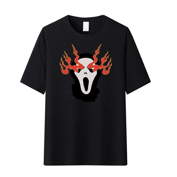 Shortsleeved Roundneck Flame Skullhead Printed Loosefitting Mens and Womens Casual and Versatile Couples Clothing S
Shortsleeved Roundneck Flame Skullhead Printed Loosefitting Mens and Womens Casual and Versatile Couples Clothing S