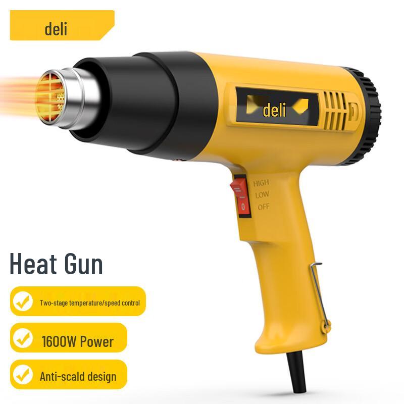 Deli 1600W Two-Stage Temperature Heat Gun CN plug (adapter included) 1600W
Deli 1600W Two-Stage Temperature Heat Gun CN plug (adapter included) 1600W