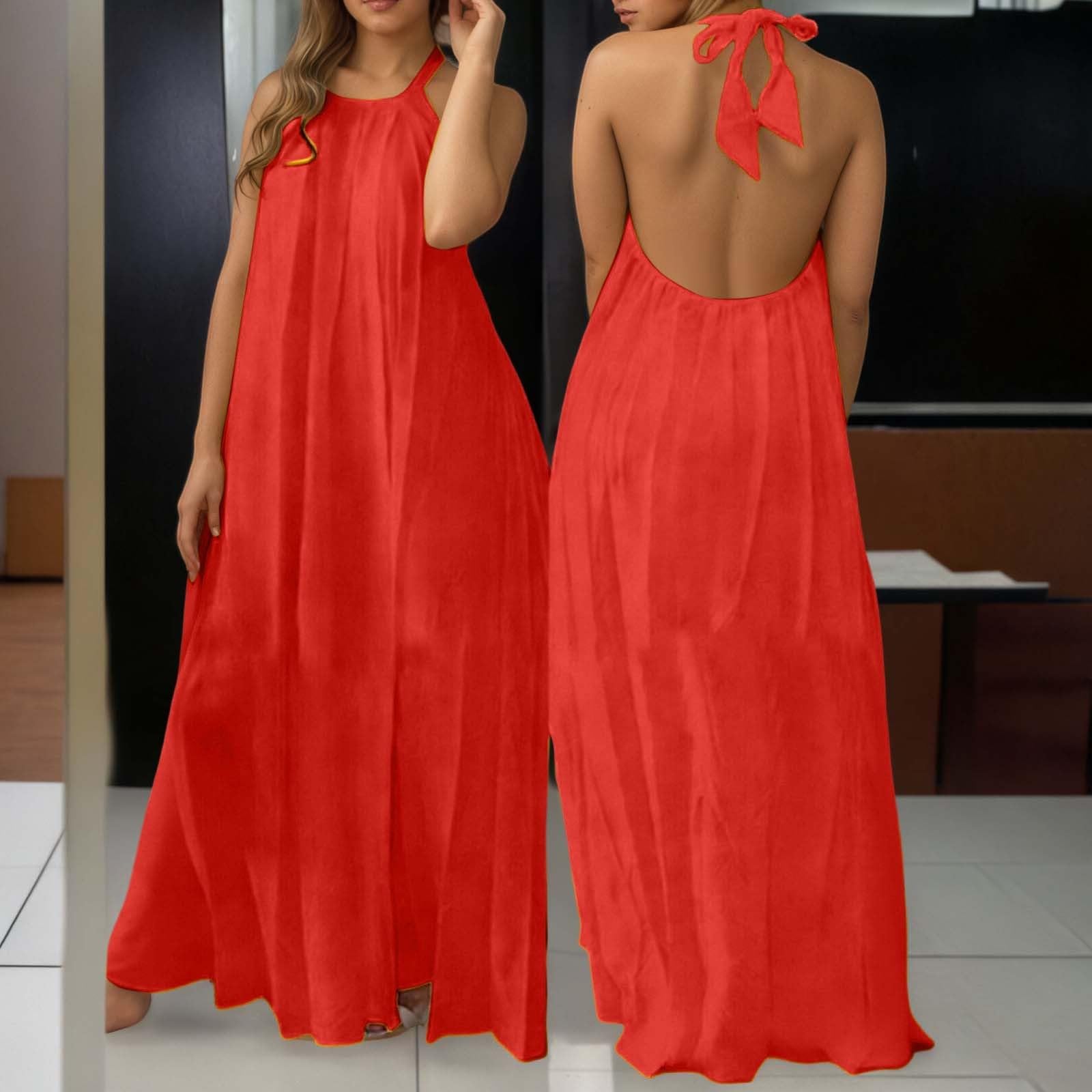 Women Neck Backless Maxi Dress Loose Fit Sleeveless Long Dress Lightweight Flowy Casual Sundress for Summer Holiday M червоний
Women Neck Backless Maxi Dress Loose Fit Sleeveless Long Dress Lightweight Flowy Casual Sundress for Summer Holiday M червоний