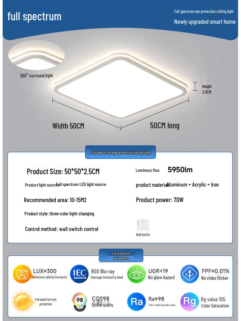Full Spectrum Seamless High-Brightness LED Ceiling Light with Eye Protection for Living Room and Bedroom 50cm Square-Domestic Sanan Chip
Full Spectrum Seamless High-Brightness LED Ceiling Light with Eye Protection for Living Room and Bedroom 50cm Square-Domestic Sanan Chip