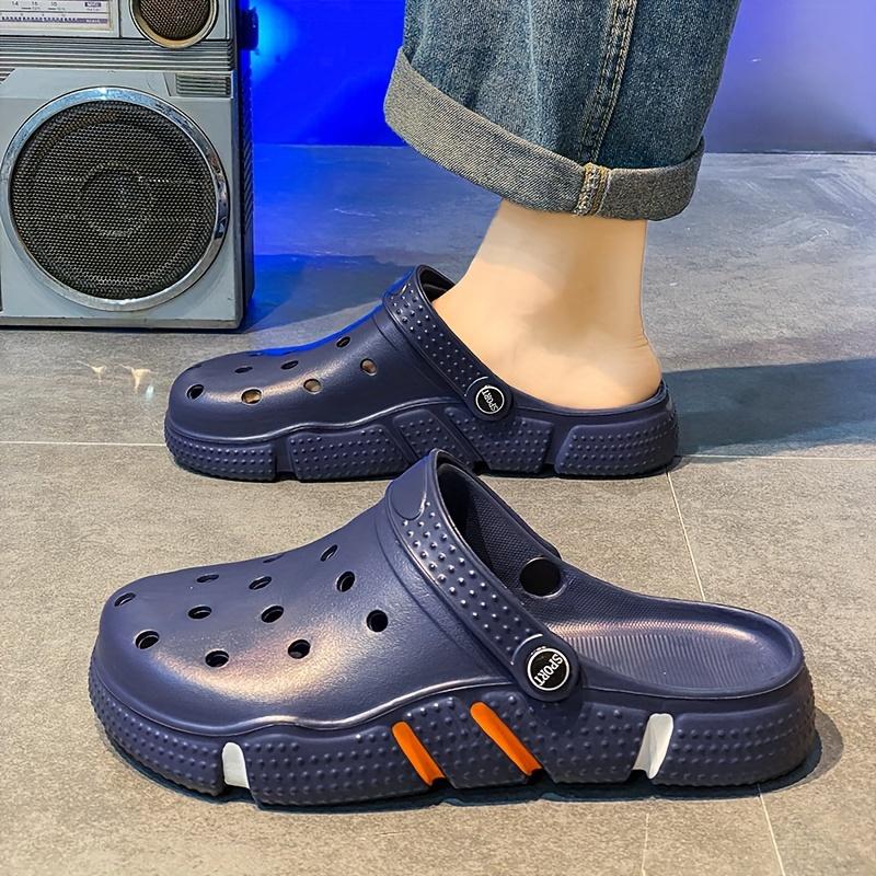 Большие размеры мужские однотонные полые сабо, удобные нескользящие прочные мягкие тапочки из ЭВА для занятий спортом в помещении и на открытом воздухе 50 синий