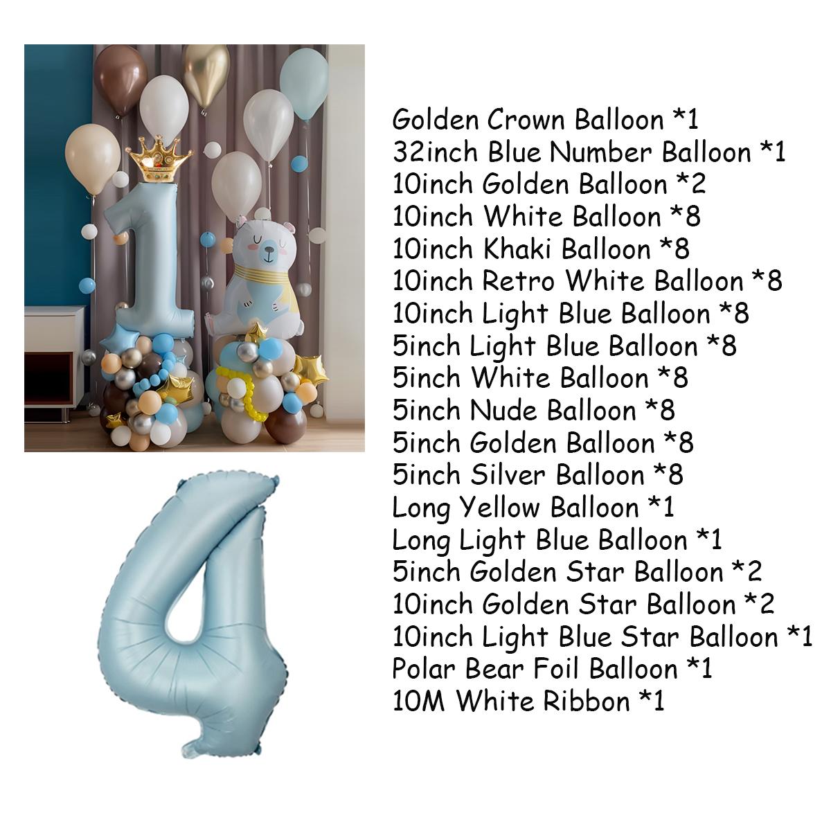 Набор воздушных шаров с полярным медведем, макароны, синие воздушные шары, украшения для первого дня рождения, детский праздничный декор Number 4