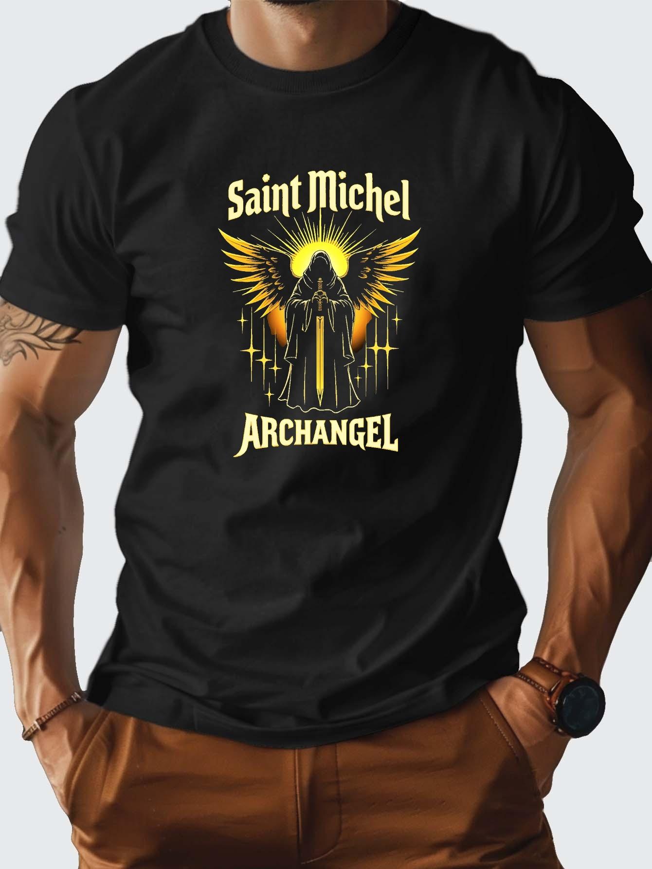 Saint Michael Archangel Golden Angel pattern 100 cotton summer Oneck short sleeve Oneck printed Tshirt 4XL
Saint Michael Archangel Golden Angel pattern 100 cotton summer Oneck short sleeve Oneck printed Tshirt 4XL