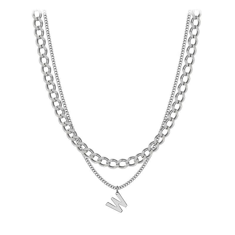 Titanium steel personalized letter W necklace double stacked wearing versatile simple hip hop Cuban chain pendant jewelry men and women
Titanium steel personalized letter W necklace double stacked wearing versatile simple hip hop Cuban chain pendant jewelry men and women