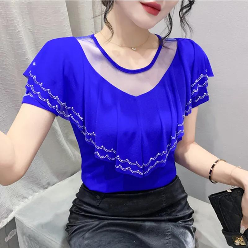 New Chic Summer Elegant Women T-Shirt Clothes Sexy Luxury Shiny Diamonds Tops Short Sleeved Ruffles Mesh Tees Blusas 3XL
New Chic Summer Elegant Women T-Shirt Clothes Sexy Luxury Shiny Diamonds Tops Short Sleeved Ruffles Mesh Tees Blusas 3XL