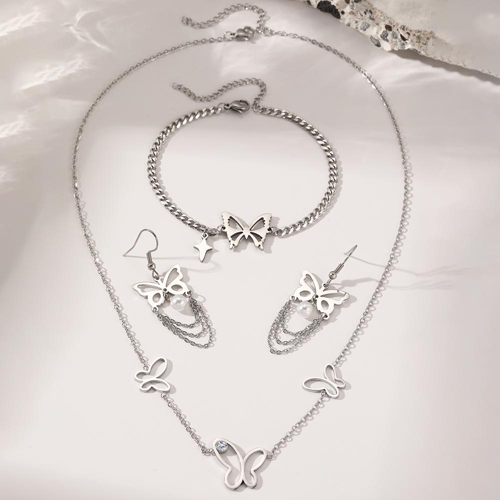 DGIDDK Stainless Steel Hollow Butterfly Pendant Necklace Bracelet Earrings Set Fashionable And Unique Commuter Accessories Gift
DGIDDK Stainless Steel Hollow Butterfly Pendant Necklace Bracelet Earrings Set Fashionable And Unique Commuter Accessories Gift