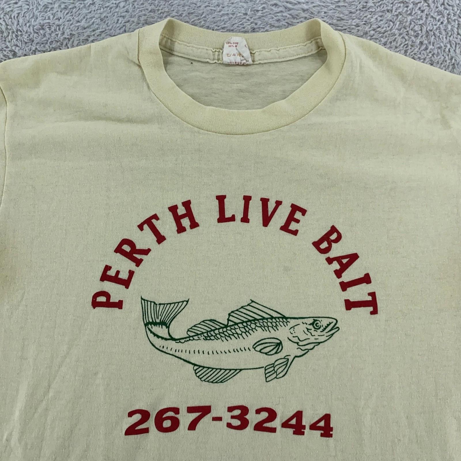 Vintage 80s Perth Live Bait Shirt Mens Small New Jersey Fishing Promo Tee 4XL
Vintage 80s Perth Live Bait Shirt Mens Small New Jersey Fishing Promo Tee 4XL