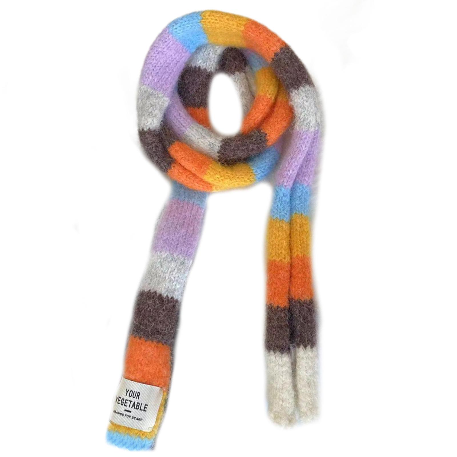 Шарф в полоску с цветными блоками, мягкие удобные шарфы, осенне-зимний шейный платок для комфорта осенью и зимой 5