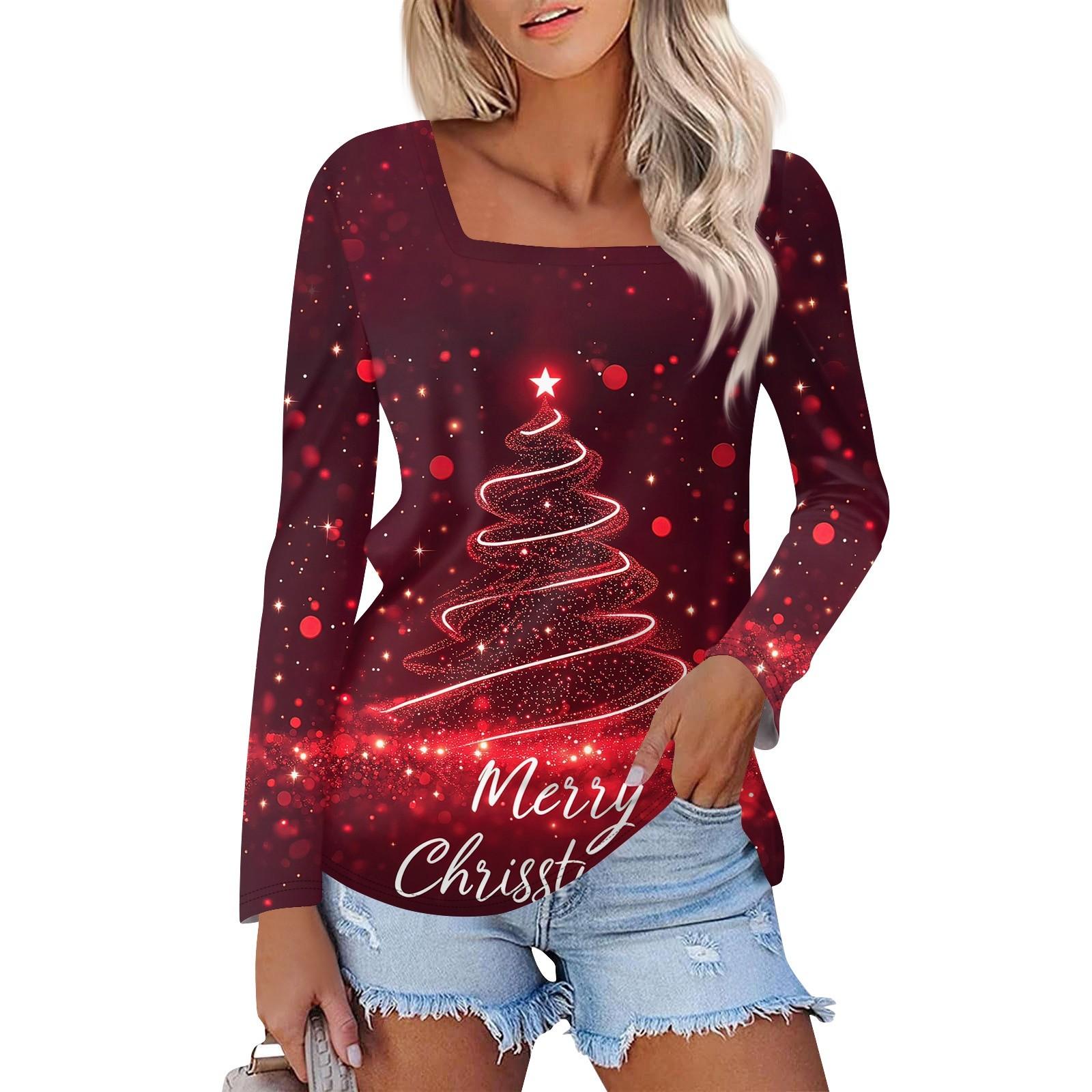 Рубашка для женщин, модная, повседневная, с квадратным вырезом, длинным рукавом, свободная, с рождественским принтом, женская футболка, топ XXL винный
Рубашка для женщин, модная, повседневная, с квадратным вырезом, длинным рукавом, свободная, с рождественским принтом, женская футболка, топ XXL винный