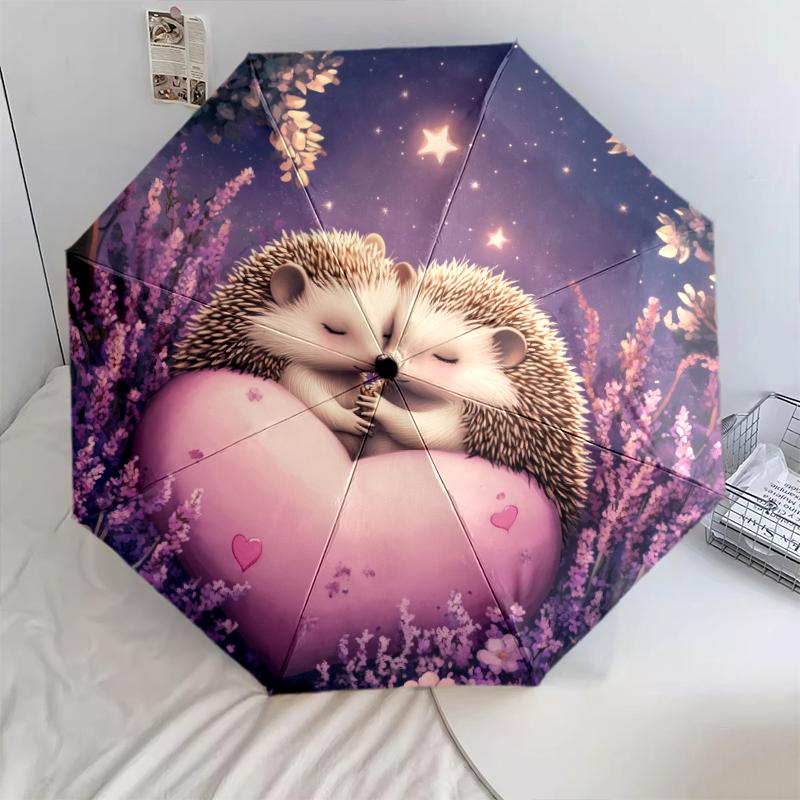 Purple Hedgehog pattern, automatic folding umbrella, portable and foldable design, 8 ribs, a Christmas or birthday gift.
Purple Hedgehog pattern, automatic folding umbrella, portable and foldable design, 8 ribs, a Christmas or birthday gift.