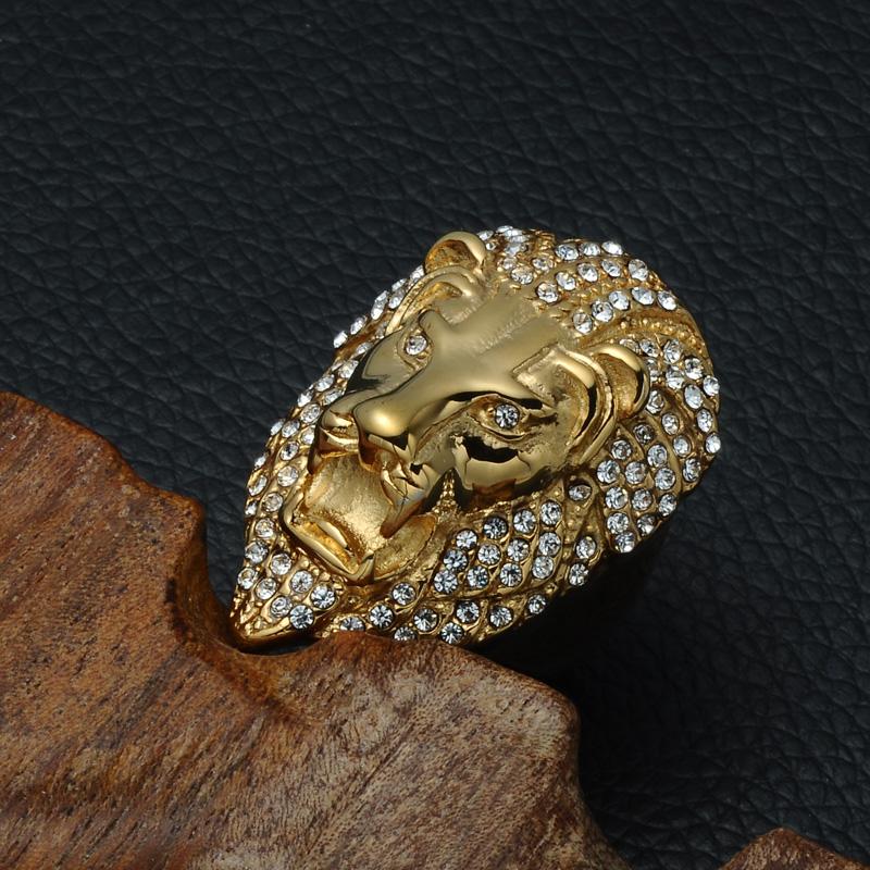 HIP Hop Lion Head Micro Pave Rhinestone Iced Out Bling Mens Ring IP Gold Plated Titanium Stainless Steel Rings for Men Jewelry
HIP Hop Lion Head Micro Pave Rhinestone Iced Out Bling Mens Ring IP Gold Plated Titanium Stainless Steel Rings for Men Jewelry