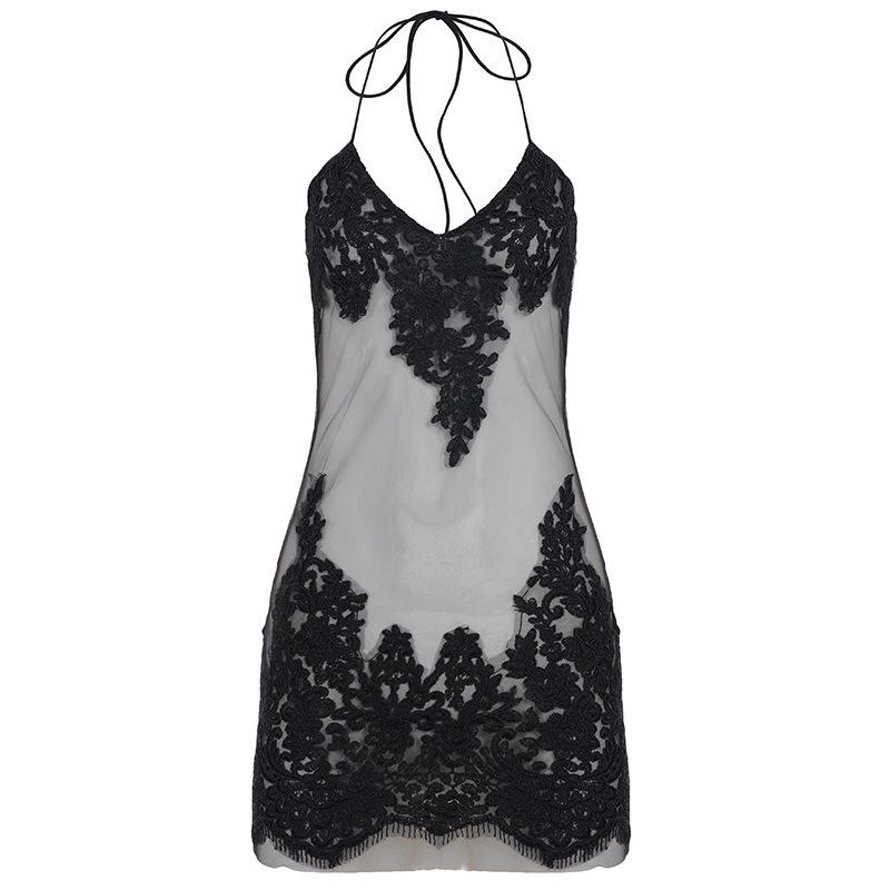 Sexy Lace Patchwork Spaghetti Strap Halter Dress - European & American Style, Slimming, See-through, Pure Color, Short Party Dress. Large
Sexy Lace Patchwork Spaghetti Strap Halter Dress - European & American Style, Slimming, See-through, Pure Color, Short Party Dress. Large