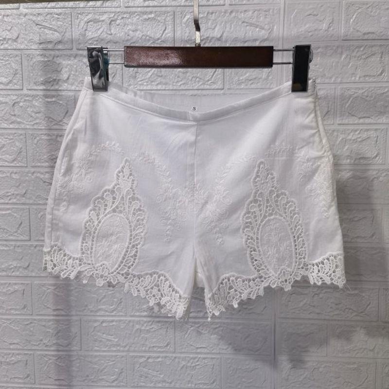 Чистый хлопок Высокое содержание хлопка Вышивка Крючок Кружево Сладкая Основа Горячие Шорты Летние С высокой талией Стройнящие Артистичные Облегающие Шорты Женские White S