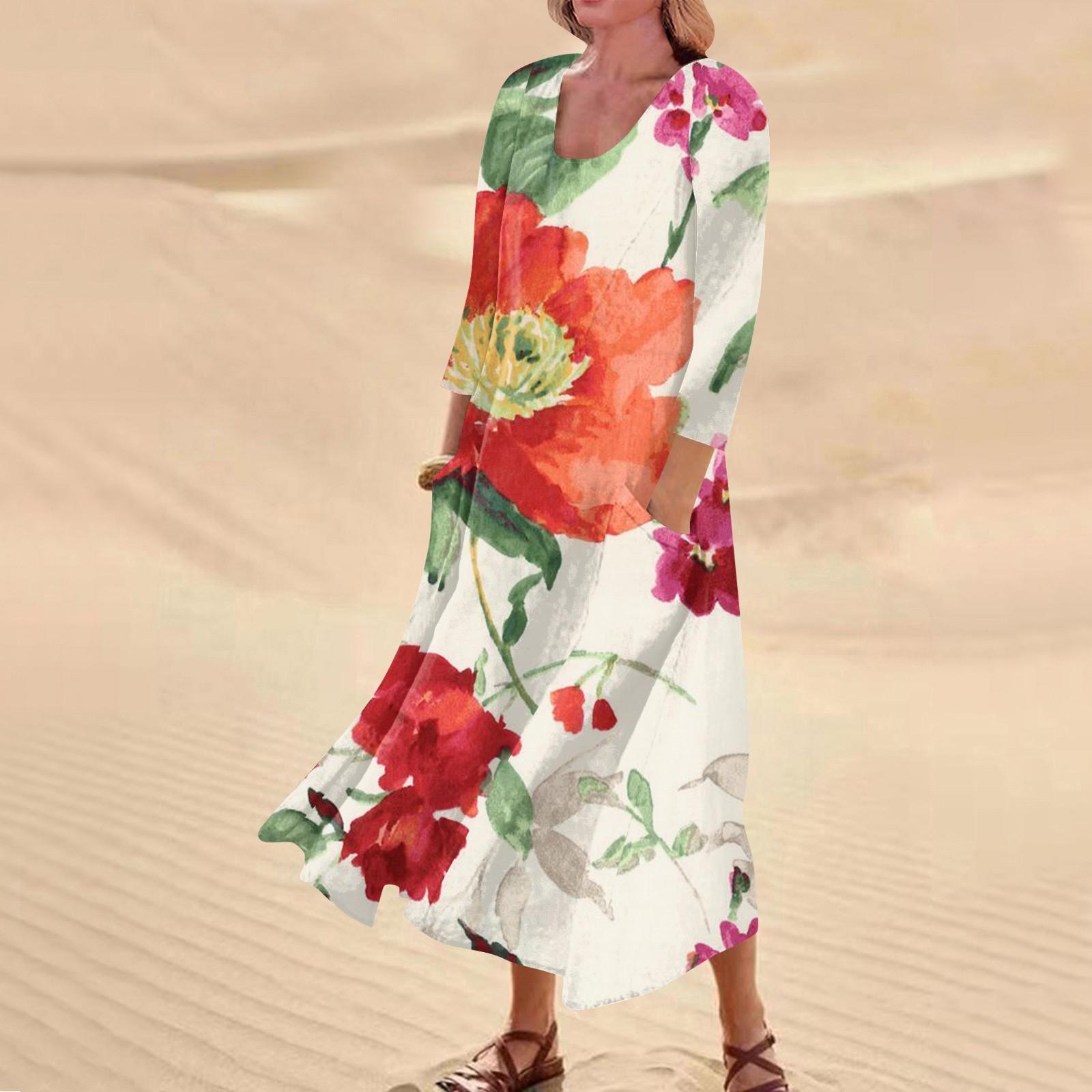 Жіноча повсякденна зручна бавовняна сукня з кишенями з квітковим принтом і рукавами три чверті червоний
Жіноча повсякденна зручна бавовняна сукня з кишенями з квітковим принтом і рукавами три чверті червоний