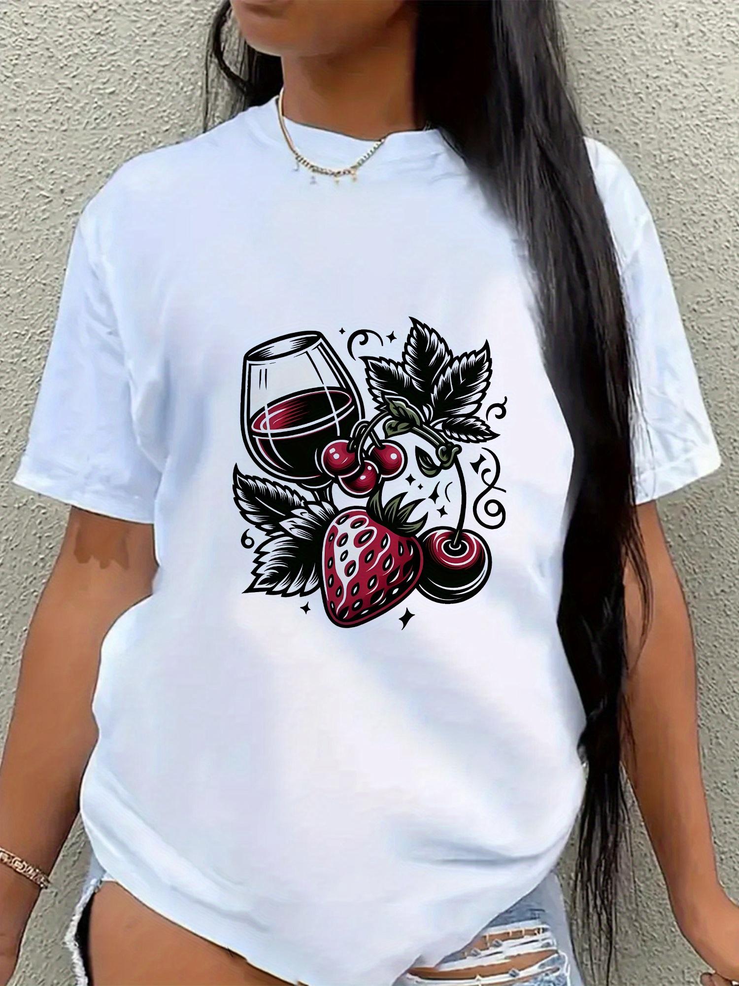WomenS Stylish Black TShirt with Wine Fruit Print Comfortable and Breathable Round Neck Sleeve Casual Wear Aesthetic Clothes S
WomenS Stylish Black TShirt with Wine Fruit Print Comfortable and Breathable Round Neck Sleeve Casual Wear Aesthetic Clothes S