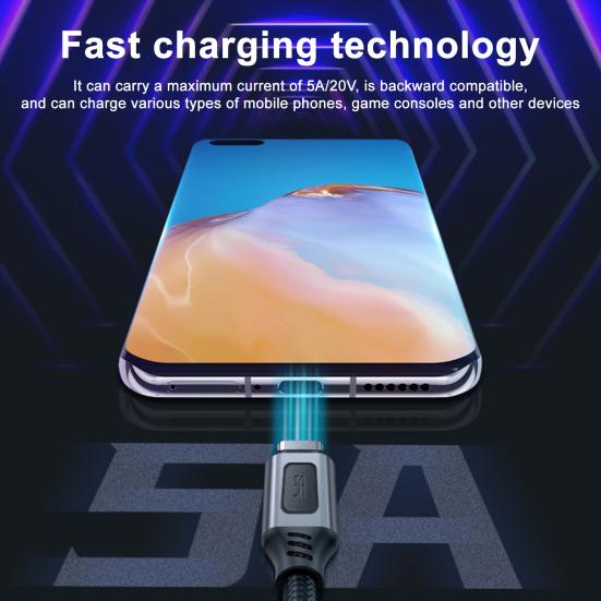 USB C to C Cable 100W PD3.0 Fast Charging Cord 5A@20V Quick Charger Nylon Braided Data Line for Laptop Switch Games Type C Charger Cable 1M
USB C to C Cable 100W PD3.0 Fast Charging Cord 5A@20V Quick Charger Nylon Braided Data Line for Laptop Switch Games Type C Charger Cable 1M