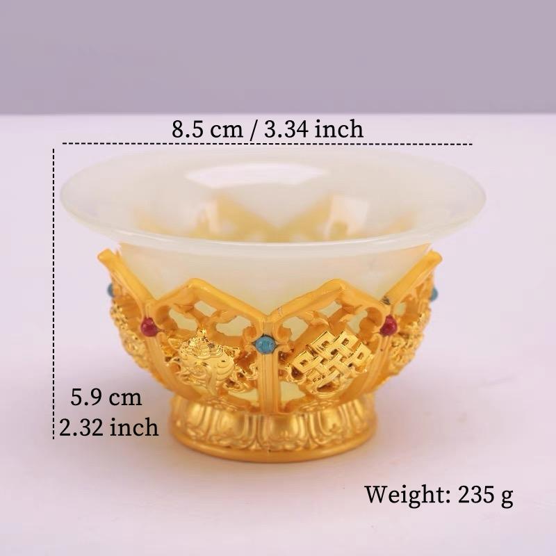 Golden Tibetan Ghee Bowl Zinc Alloy Tantric Holy Water Cup 8.5 cm Engraved Buddhist Green Stone Bowl Gift Desktop Decorative 8.5cm
Golden Tibetan Ghee Bowl Zinc Alloy Tantric Holy Water Cup 8.5 cm Engraved Buddhist Green Stone Bowl Gift Desktop Decorative 8.5cm