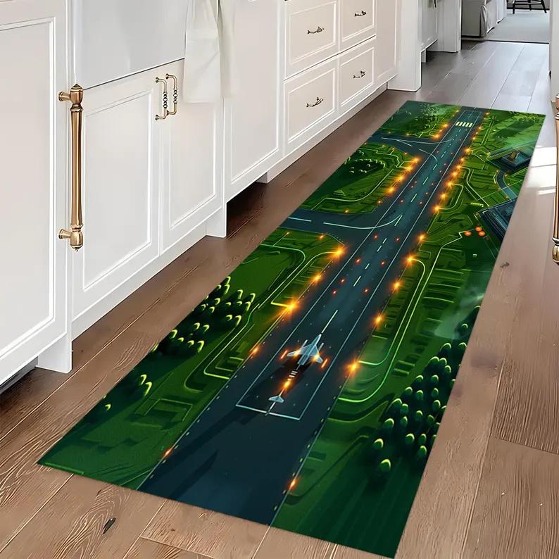 Aviation Runway Hallway Rug with Plane Icon and Warm Lights Non-Slip Black Carpet with White Markings for Home Decor 60cm x 90cm
Aviation Runway Hallway Rug with Plane Icon and Warm Lights Non-Slip Black Carpet with White Markings for Home Decor 60cm x 90cm