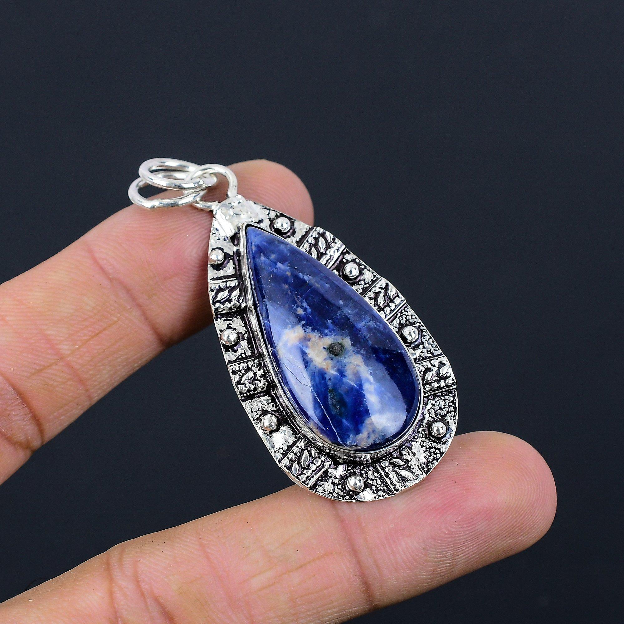 Sterling Silver Pear Sodalite Stone Elegant Bezel Unique Mother Pendant Jewelry
Sterling Silver Pear Sodalite Stone Elegant Bezel Unique Mother Pendant Jewelry