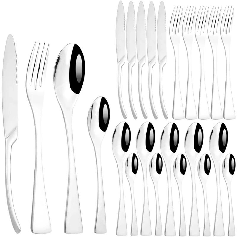 24Pcs/Set Cutlery Sets 304 Stainless Steel mirror Tableware Knife Forks Spoons Silverware Dinnerware Kitchen Flatware Gift Box
24Pcs/Set Cutlery Sets 304 Stainless Steel mirror Tableware Knife Forks Spoons Silverware Dinnerware Kitchen Flatware Gift Box