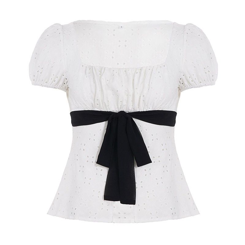French-Style Sweet Girl Textured Ripped Waist-Cinching Tie-Up Doll Hem Short-Sleeve Youthful Playful Square-Neck Puff-Sleeve Top White S
French-Style Sweet Girl Textured Ripped Waist-Cinching Tie-Up Doll Hem Short-Sleeve Youthful Playful Square-Neck Puff-Sleeve Top White S