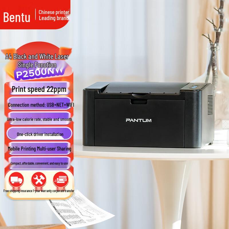 Pantum P2500NW Black and White Laser Printer CN plug (adapter included)
Pantum P2500NW Black and White Laser Printer CN plug (adapter included)
