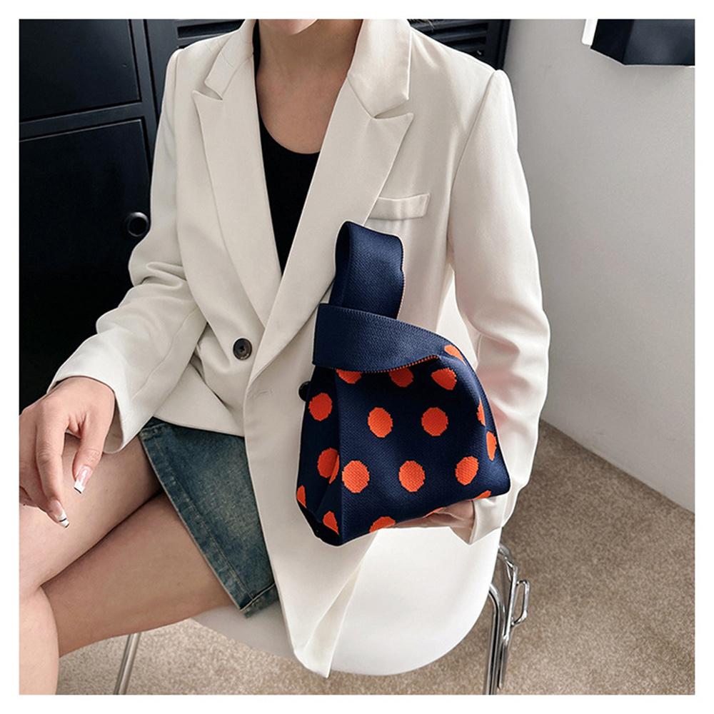 Вязаная сумка в горошек женская мини-сумка на запястье с узлом, женская плетеная сумка-шоппер, женская сумка через плечо