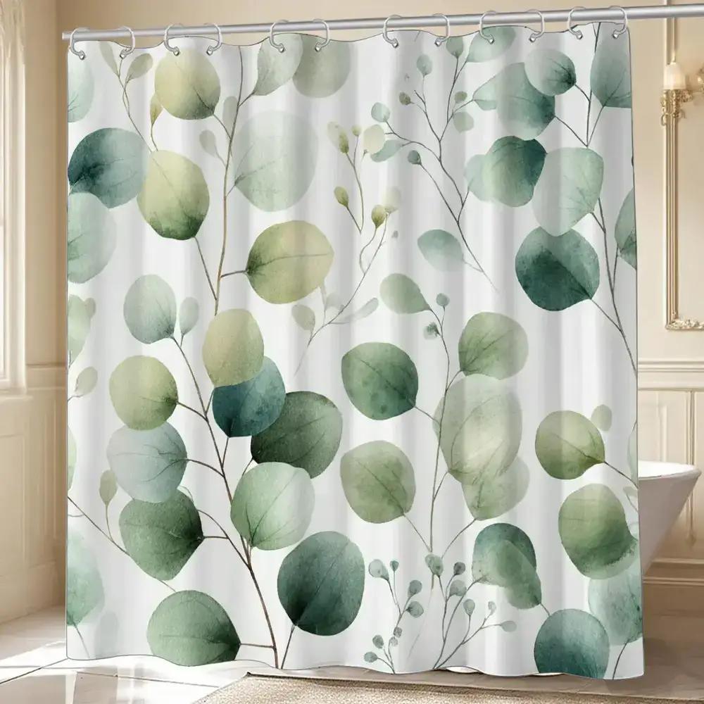 Green Eucalyptus Leaf Watercolor Shower Curtain, Polyester Fabric, Machine Washable, With Hooks, Suitable For Bathroom Dcor. W60H190(CM)-1 Pcs
Green Eucalyptus Leaf Watercolor Shower Curtain, Polyester Fabric, Machine Washable, With Hooks, Suitable For Bathroom Dcor. W60H190(CM)-1 Pcs