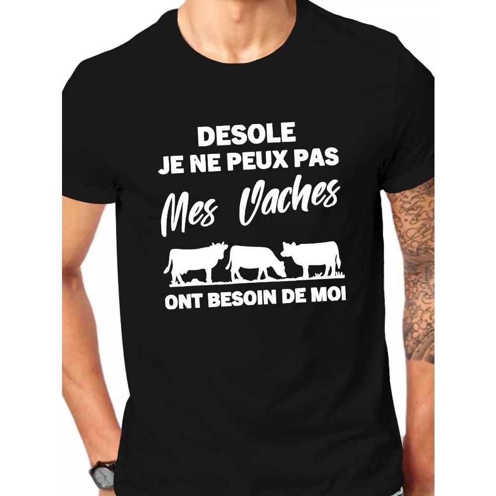 European sizes Men S Humorous Graphic T-Shirt - Desole, Je Ne Peux Pas Mes Vaches Ont Besoin de Moi with Silhouettes of Cows, Casual Summer Tee 4XL
European sizes Men S Humorous Graphic T-Shirt - Desole, Je Ne Peux Pas Mes Vaches Ont Besoin de Moi with Silhouettes of Cows, Casual Summer Tee 4XL