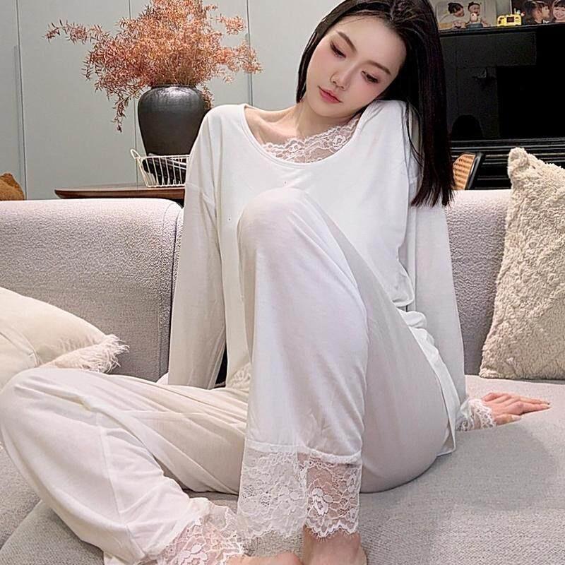 Modal pajamas women s spring and autumn new long-sleeved trousers slanted shoulders sexy lace loungewear suit with chest pads M
Modal pajamas women s spring and autumn new long-sleeved trousers slanted shoulders sexy lace loungewear suit with chest pads M