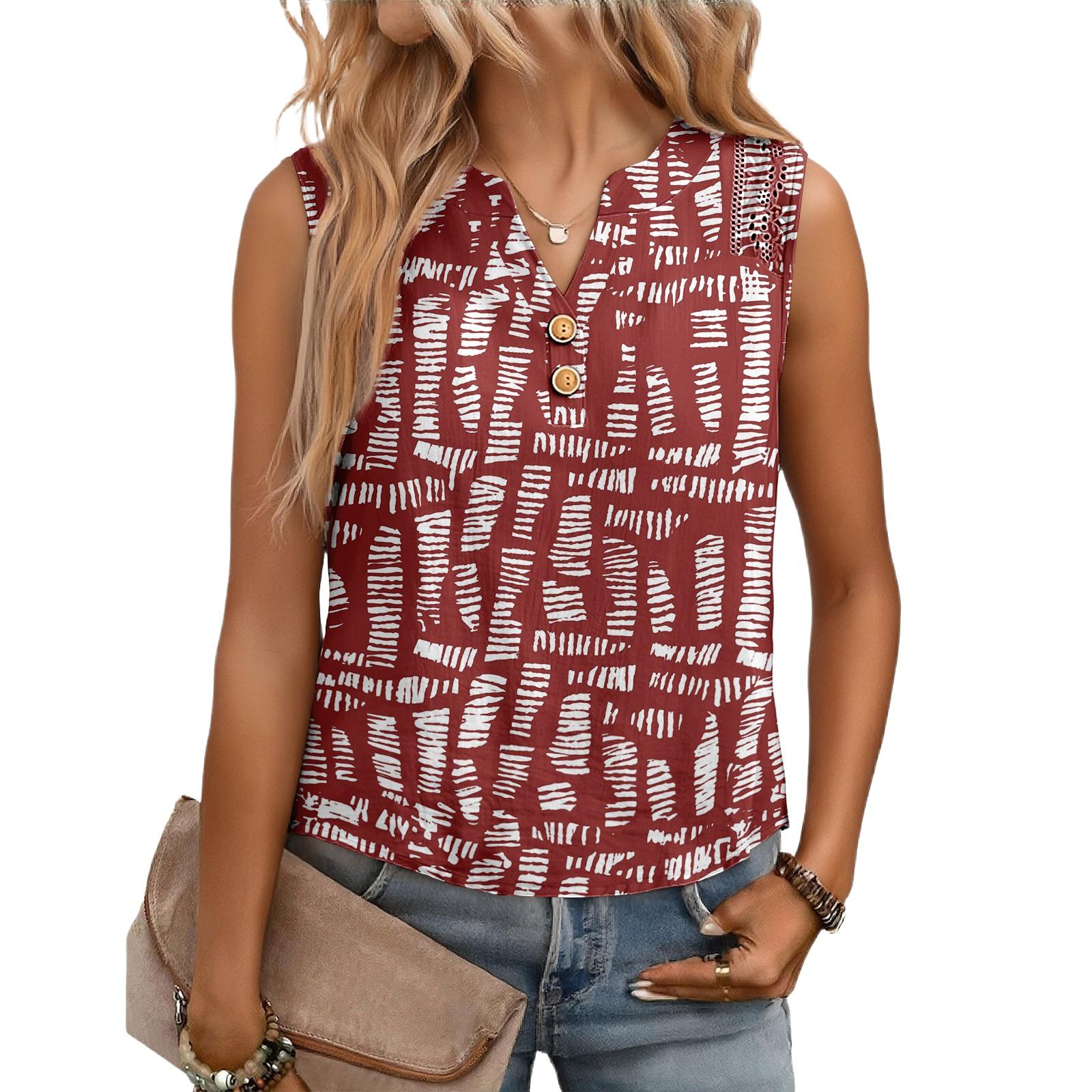 Sleeveless V Neck Blouse with Floral Print and Decorative Buttons Loose Fit Casual Top for Women XL винний
Sleeveless V Neck Blouse with Floral Print and Decorative Buttons Loose Fit Casual Top for Women XL винний