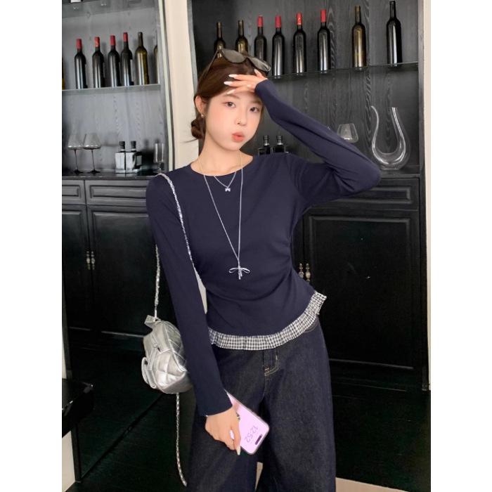 Dark Blue Patchwork Long-Sleeve Back Cutout Top for Women Large темно-синього кольору
Dark Blue Patchwork Long-Sleeve Back Cutout Top for Women Large темно-синього кольору