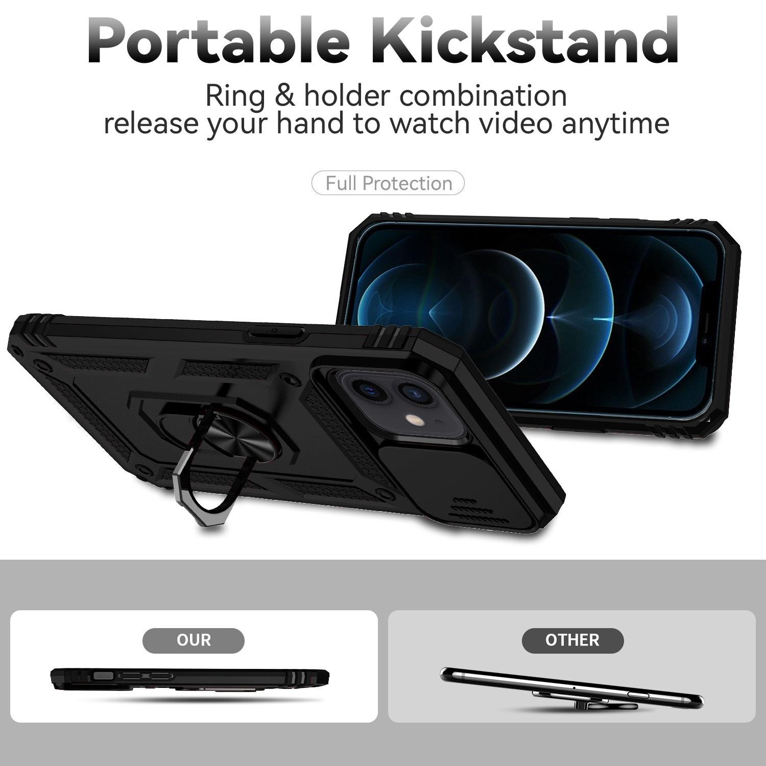 For iPhone 12/12 Pro 6.1 inch Fashionable Phone Cover Camera Protection Ring Kickstand Hybrid PC+TPU Phone Case Black
For iPhone 12/12 Pro 6.1 inch Fashionable Phone Cover Camera Protection Ring Kickstand Hybrid PC+TPU Phone Case Black