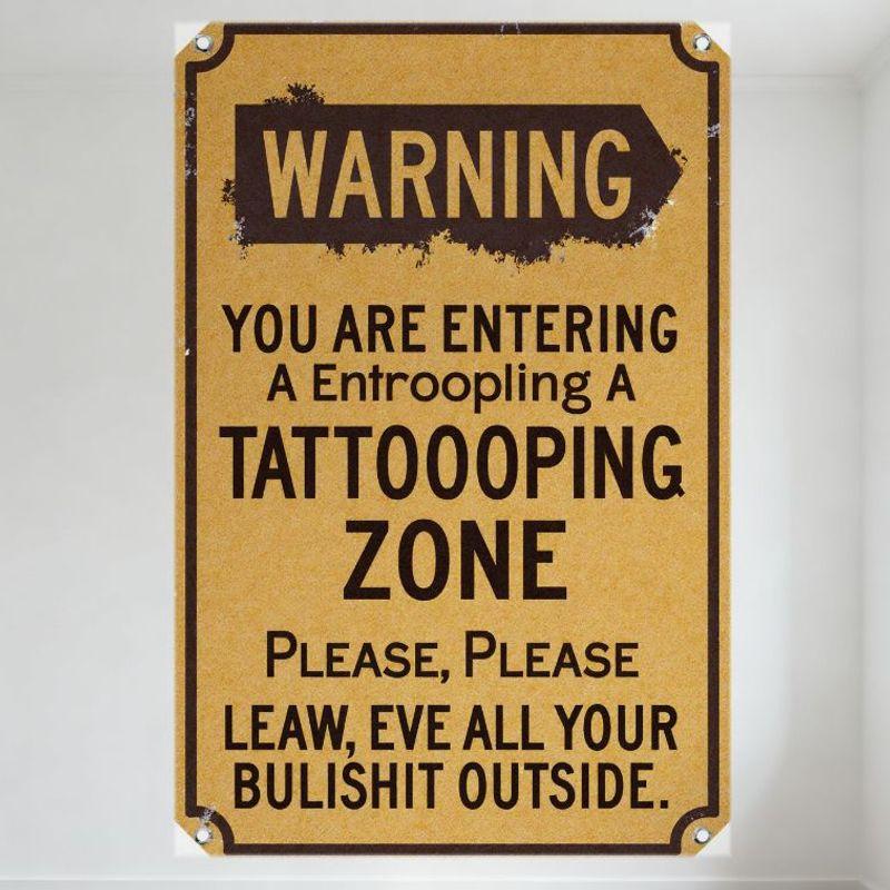 Vintage Warning Entroopling Tattoo Zone Tin Sign, Distressed Brown Background Metal Wall Decor with Black Yellow Text for Home B 20x30cm(7.8x11.8inch)
Vintage Warning Entroopling Tattoo Zone Tin Sign, Distressed Brown Background Metal Wall Decor with Black Yellow Text for Home B 20x30cm(7.8x11.8inch)