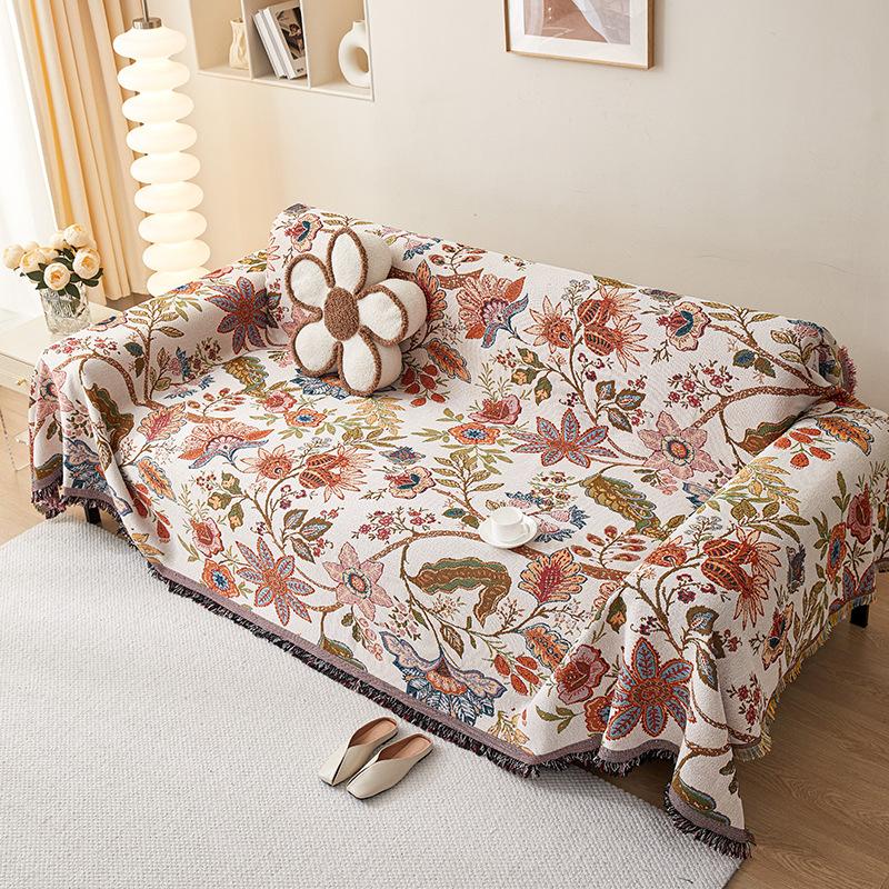 Американское хлопковое и льняное полотенце для дивана, этнический стиль, чехол для дивана, ретро-цветочное хлопковое одеяло, чехлы для дивана для гостиной 90x90cm