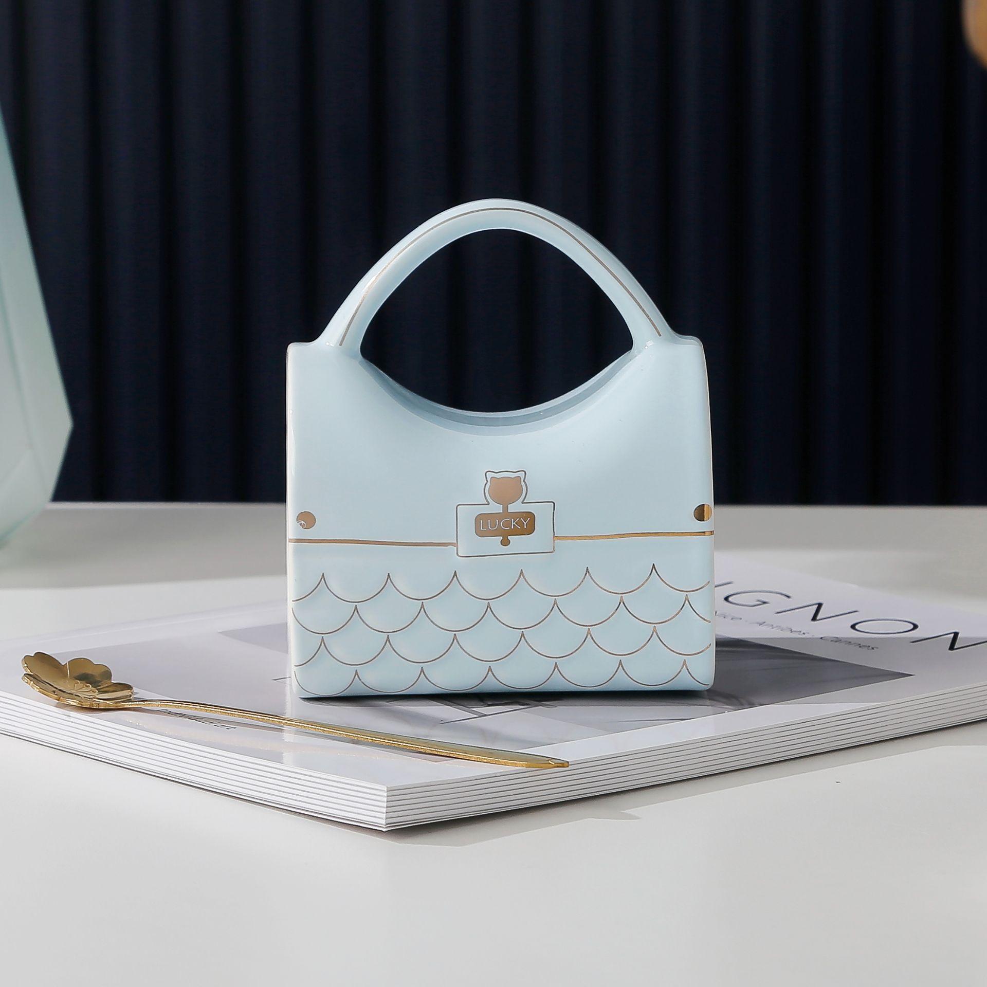 Креативная керамическая кружка в форме сумки, набор чашек для кофе, кружка в стиле сумочки с подносом для ложки, чашки для чая с молоком, для домашнего офиса 301-400ml