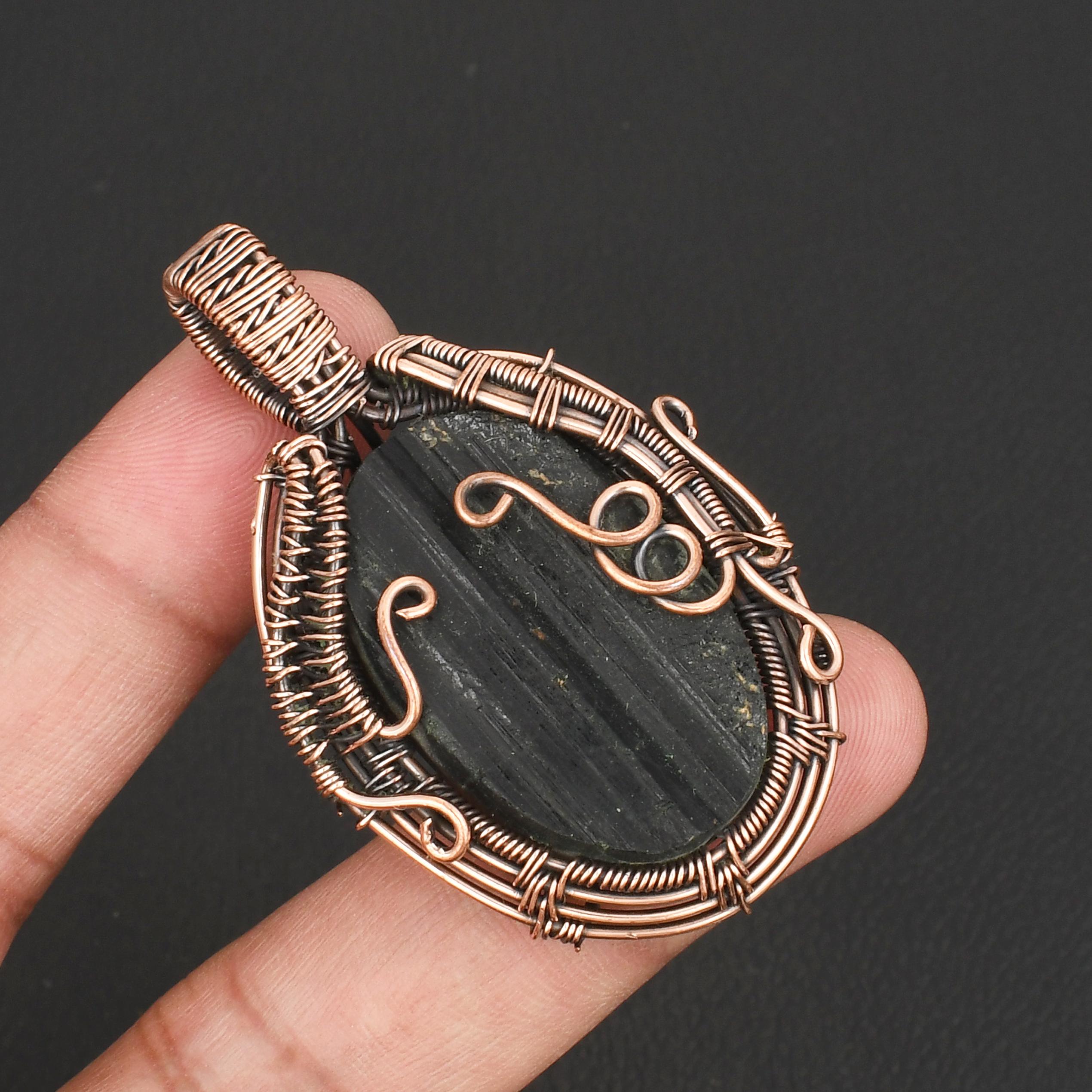 Handmade Black Tourmaline Copper Wire Wrapped Pendant GemStone Jewelry for Men & Women
Handmade Black Tourmaline Copper Wire Wrapped Pendant GemStone Jewelry for Men & Women