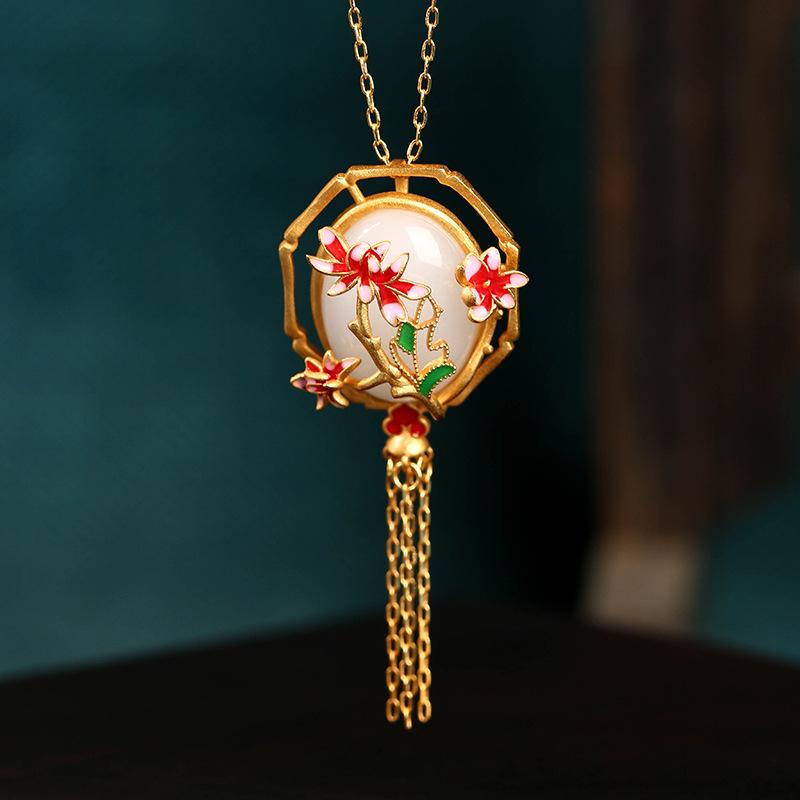 Chinese Luxury Cloisonné Enamel Gold-Plated Jade Tassel Necklace for Women 24K Gold Plated
Chinese Luxury Cloisonné Enamel Gold-Plated Jade Tassel Necklace for Women 24K Gold Plated
